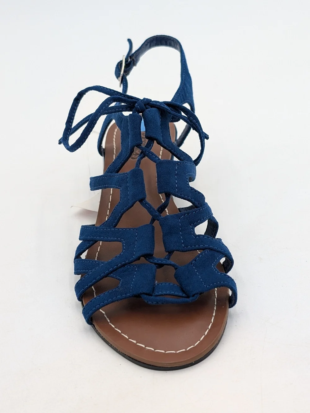 NWT Carlos Kiara2 Sz 7.5 Strappy Low-Wedge Rich Blue Fabric Upper Silver Buckles
